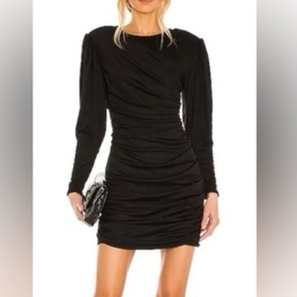 Anine Bing Alaia Ruched Cocktail Dress Black - Picture 1 of 10